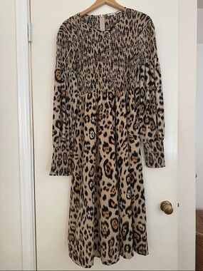 English Factory Beige and Black Leopard Midi Dress